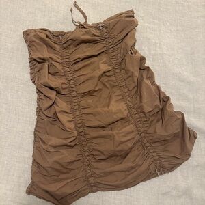 Brown Ruched Midi Skirt